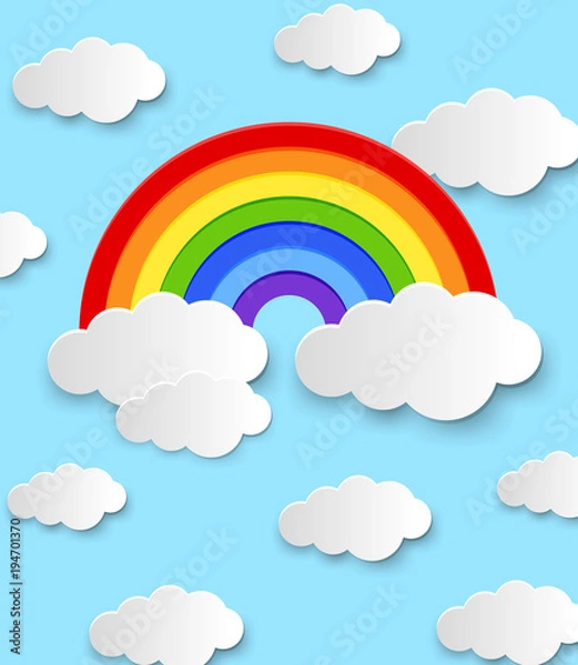 Fototapeta Colorful rainbow and clouds in blue sky