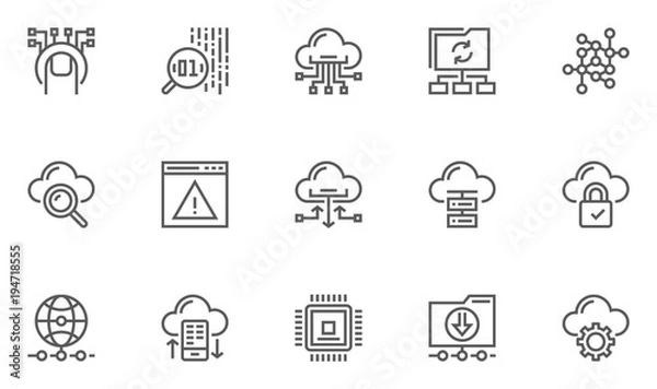 Fototapeta Globalne połączenie, usługi technologii danych w chmurze, ikony linii technologii informacyjnej. Obrys edytowalny. 48 x 48 pikseli Perfect.