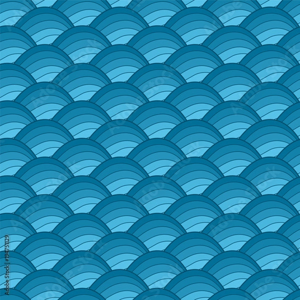 Obraz Drawn seamless pattern with blue waves