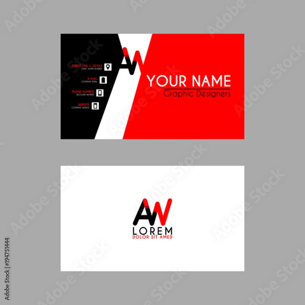 Fototapeta Simple Business Card with initial letter AW rounded edges
