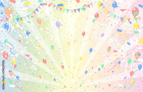 Obraz 花火　紙吹雪　ガーランド　バルーン　レインボー背景
