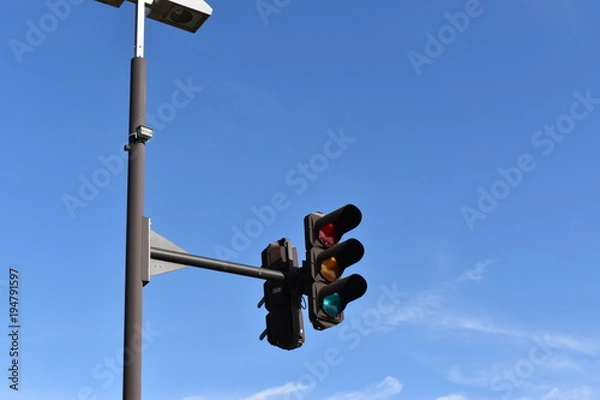 Fototapeta 縦型信号機と青空