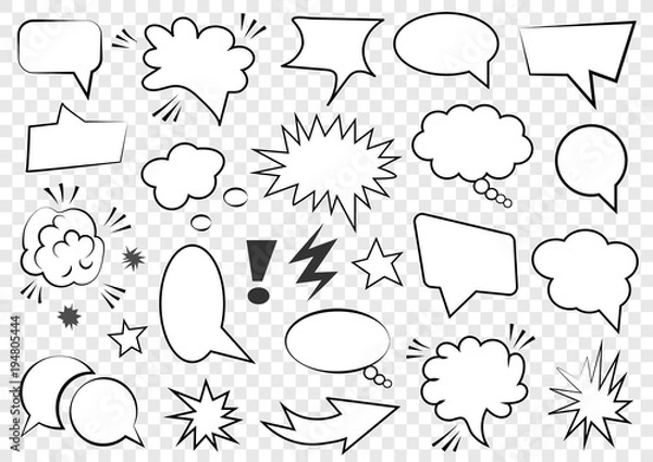 Fototapeta Set of speech bubbles. Set of blank template in Pop Art style. Vector illustration