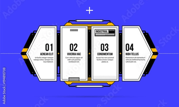 Obraz Horizontal four options template in geometric industrial/techno style on deep blue background