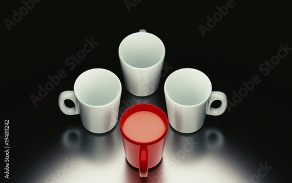Fototapeta four mugs for coffee of different colors. 3d rendering