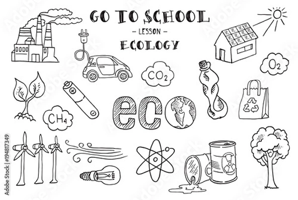 Obraz Ekologia. Szkice ręczne na temat ekologii. Ilustracji wektorowych.