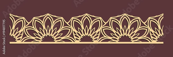 Fototapeta Laser cutting seamless border. Tapestry panel. Jigsaw die cut ornament. Lacy cutout silhouette stencil. Fretwork floral pattern. Vector template for paper cutting, metal and woodcut.