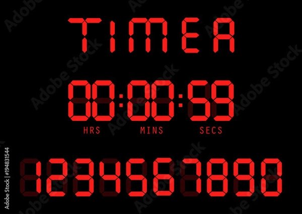 Obraz Vector. Electronic timer, fluorescent digital display with digital numbers.