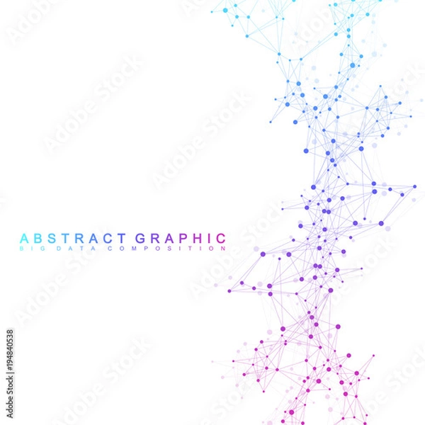 Fototapeta Geometric graphic background communication. Big data complex with compounds. Perspective backdrop. Minimal array. Digital data visualization. Scientific cybernetic vector illustration.
