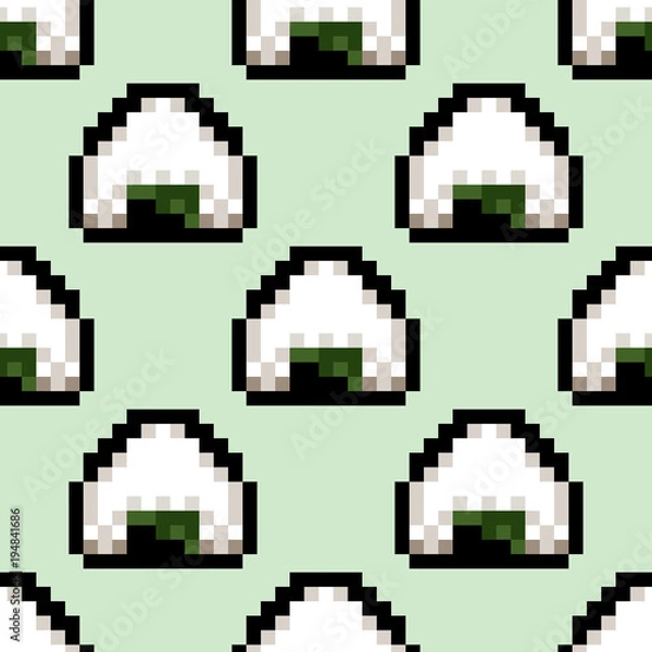 Fototapeta Seamless pattern with onigiri. Pixel art style. Vector illustration