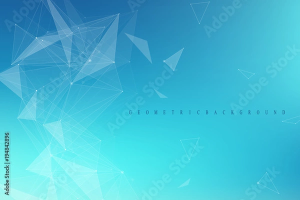 Fototapeta Geometric graphic background molecule and communication. Big data complex with compounds. Perspective backdrop. Minimal array Big data. Digital data visualization. Scientific vector illustration.