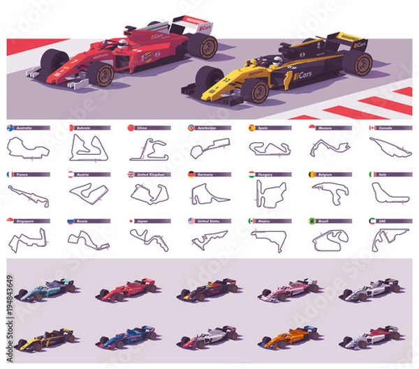 Fototapeta Wektor tory wyścigowe i samochody