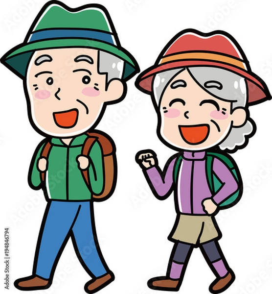 Fototapeta ハイキングに行くシニアのイラスト素材