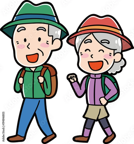 Fototapeta ハイキングに行くシニアのイラスト素材