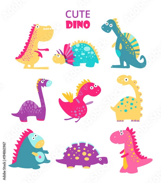 Fototapeta Dinozaury wektor ładny. Duży zestaw