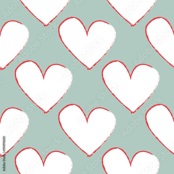 Fototapeta Abstract seamless heart pattern. Vector, minimalist white hearts on mint color background