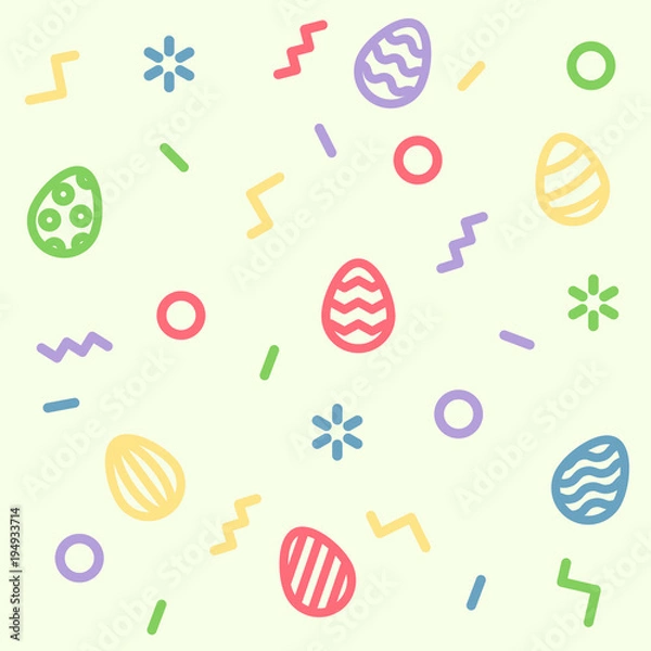Fototapeta Geometric cheerful pattern with Easter eggs. Memphis 80's and 90's graphic trendy style. Background with different geometric shapes
