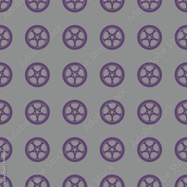Fototapeta Car wheel vector illustration on a seamless pattern background