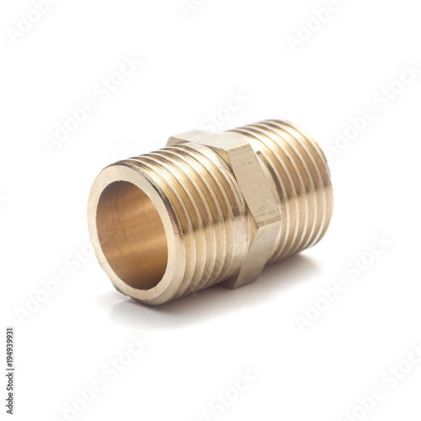 Obraz Brass Fittings for Steel Pipe isolated on white background.