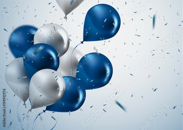 Obraz celebration and party background with colorful flying balloons,confetti glitters for event and holiday poster.Vector illustration.