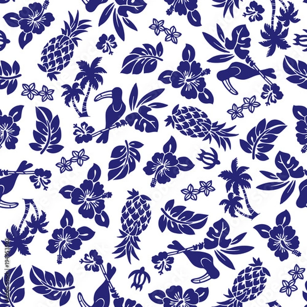 Fototapeta ハイビスカスとパイナップルのパターン