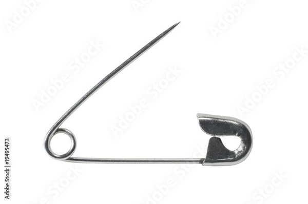 Obraz Open safety pin on white with clipping path