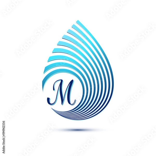 Fototapeta Logo with stripes in the form of a drop with letter M. Vector illustration.