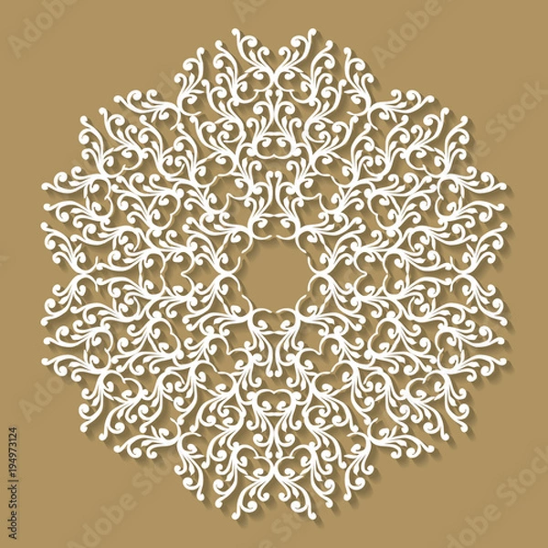 Fototapeta Handmade lace doily. Beautiful elegant vintage knitted lacy napkin. Wedding table decoration or invitation concept. Round lace pattern. Decorative element, EPS 8.