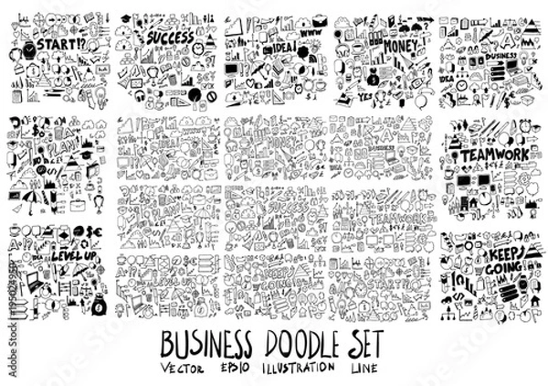 Fototapeta Combination Solid and line Business Money doodle vector collection set eps10