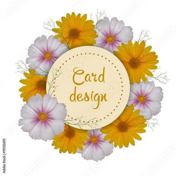 Obraz Floral card design. Round invitation.