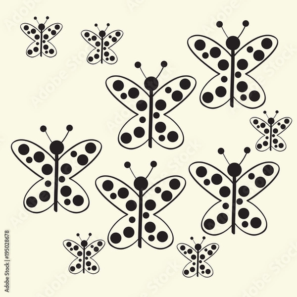 Fototapeta Butterfly with ellipses , colorless pattern . Hand drawn.
