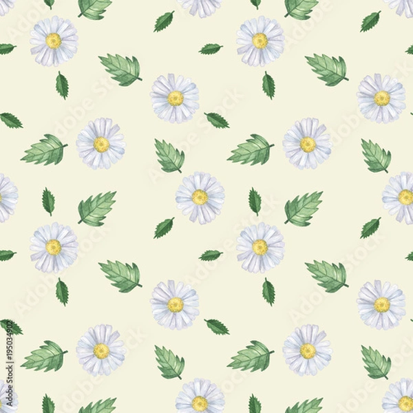 Fototapeta Seamless pattern with daisies on yellow background