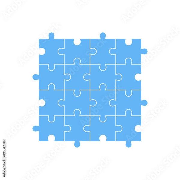 Fototapeta Set of 16 pieces of blue puzzle. The concept of infographic. Business idea. Vector illustration