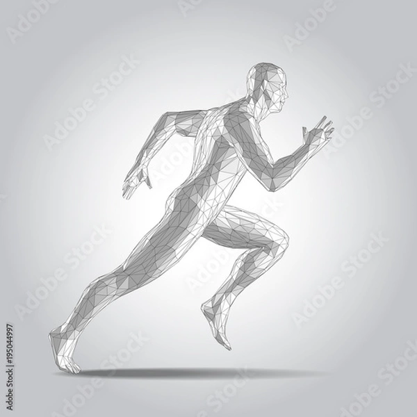 Obraz 3D wielokątne ludzkie ciało. Sprinter Running rysunek na białym tle
