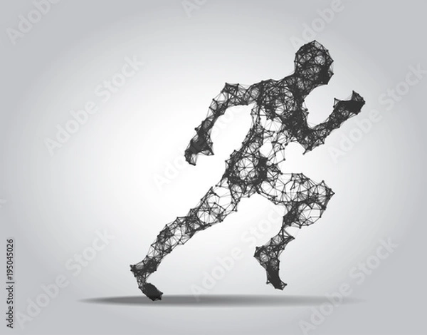 Fototapeta Polygonal Running man figure on white background