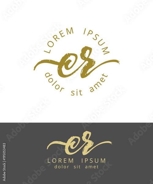 Fototapeta C R. Initials Monogram Logo Design. Dry Brush Calligraphy Artwork