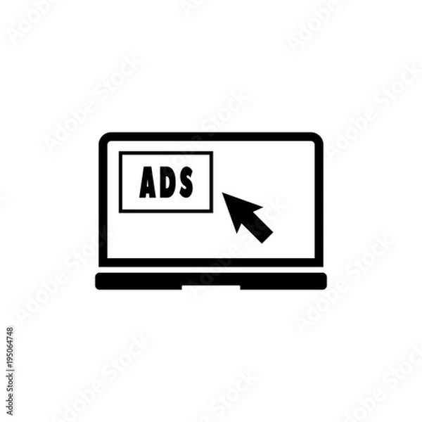 Fototapeta Text on Laptop screen ADS. Simple flat symbol on white background