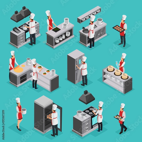 Obraz Isometric Cooking Process Elements Set