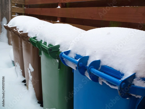 Obraz snow covered recycle bins