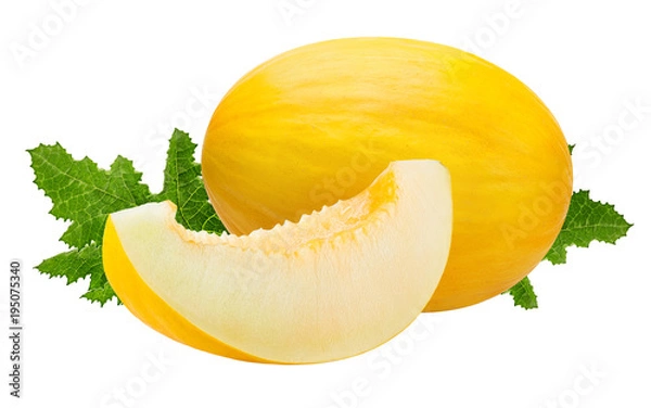 Fototapeta Fresh melon with leafs  isolated on white background with clipping path