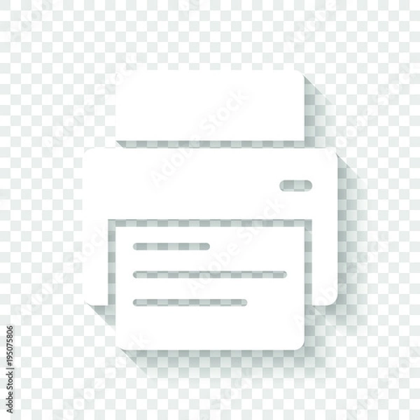 Fototapeta printer and paper. White icon with shadow on transparent background