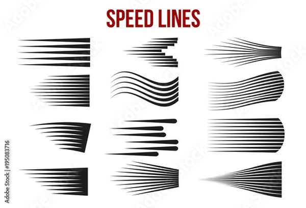 Obraz Speed lines black for Manga and Comic vector elements on white background.