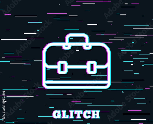 Fototapeta Glitch effect. Business case line icon. Portfolio symbol. Diplomat sign. Background with colored lines. Vector