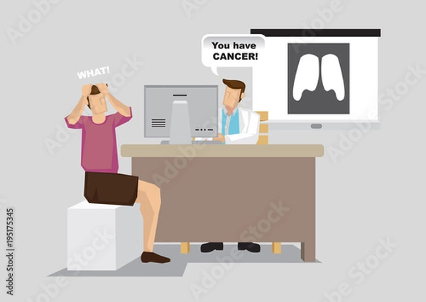 Obraz Cartoon Patient Diagnosed with Lung Cancer During Doctor Consultation Vector Illustration