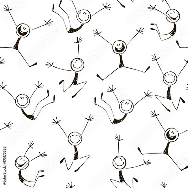 Fototapeta Seamless hand-painted pattern from happy stick figures