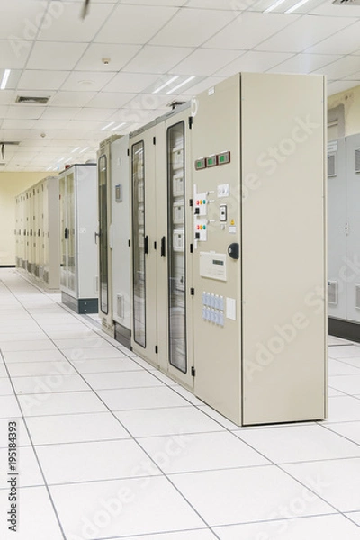 Fototapeta Electrical Room, medium and high voltage switcher, equipment, panel to control and protect the electrical equipment and system by fuse, circuit breaker, control panel at power plant and substation