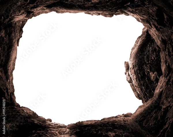 Obraz Easter Religious concept: Empty tomb stone isolated on white background
