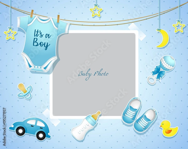 Fototapeta Baby shower set. Invitation template with place for text