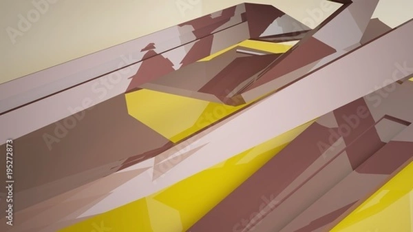 Fototapeta Abstract yellow and brown interior with window. 3D illustration and rendering.