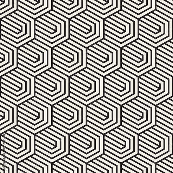 Obraz Vector seamless stripes pattern. Modern stylish texture with monochrome trellis. Repeating geometric hexagonal grid. Simple lattice design.